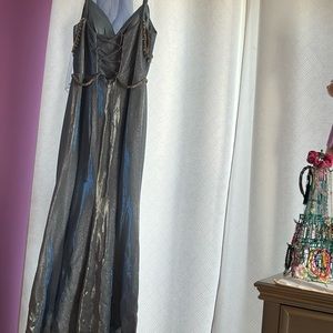 Long shiny diamond blue dress